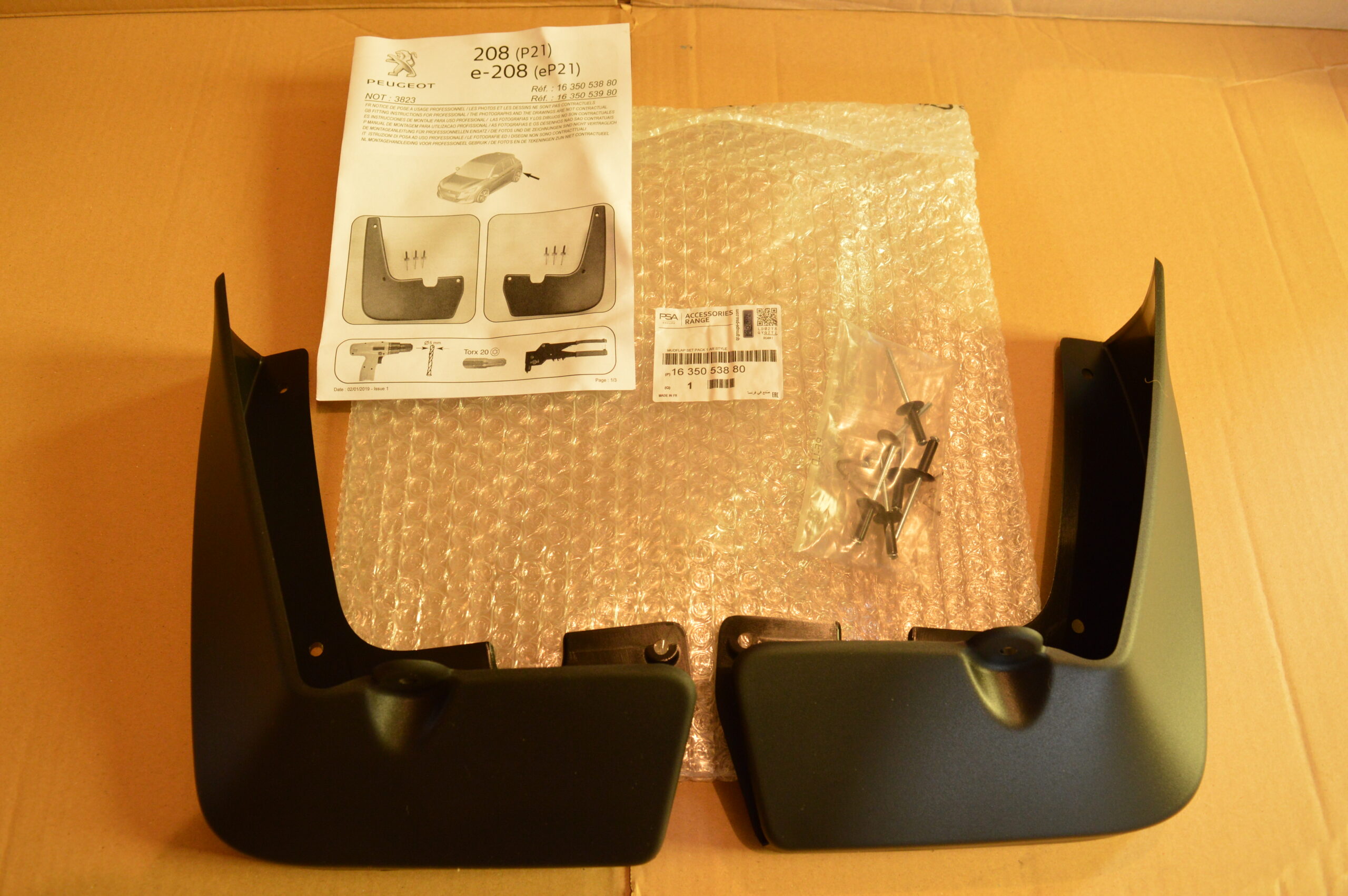 Jeu de 2 bavettes Arrière Peugeot 208 II P21 2019-… VERSION UPPER 1635053880 OEM Arrivages Auto Pieces