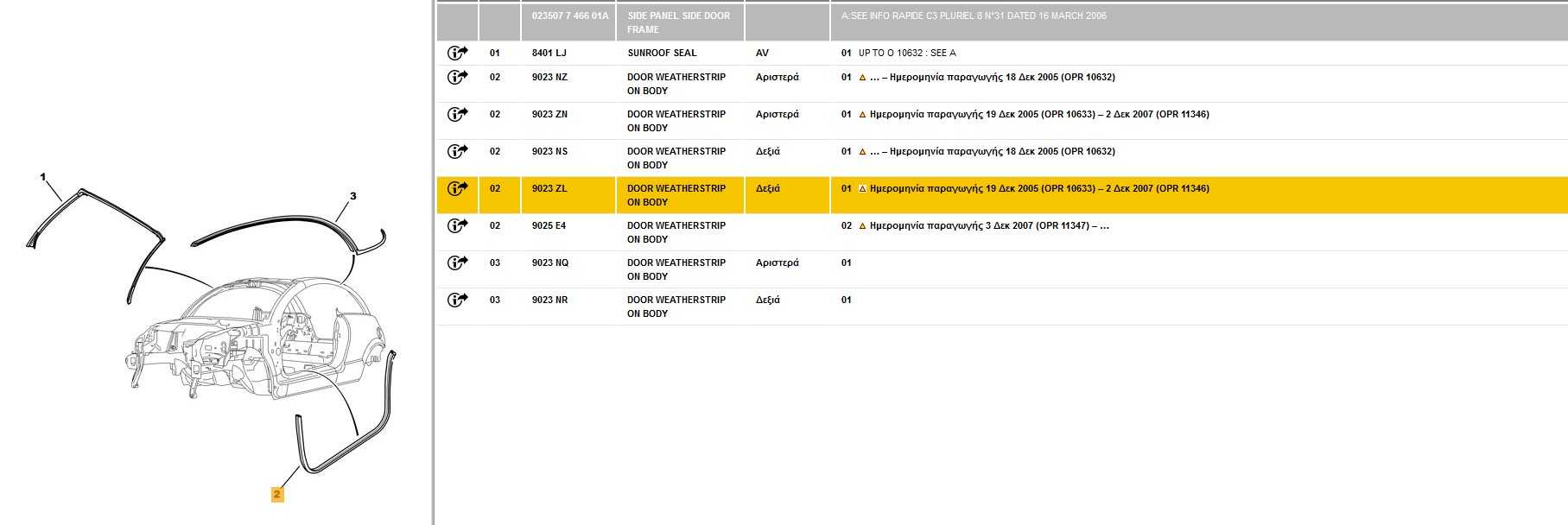 Joint de bas de porte Citroen C3 pluriel Neuf OEM Arrivages Auto Pieces